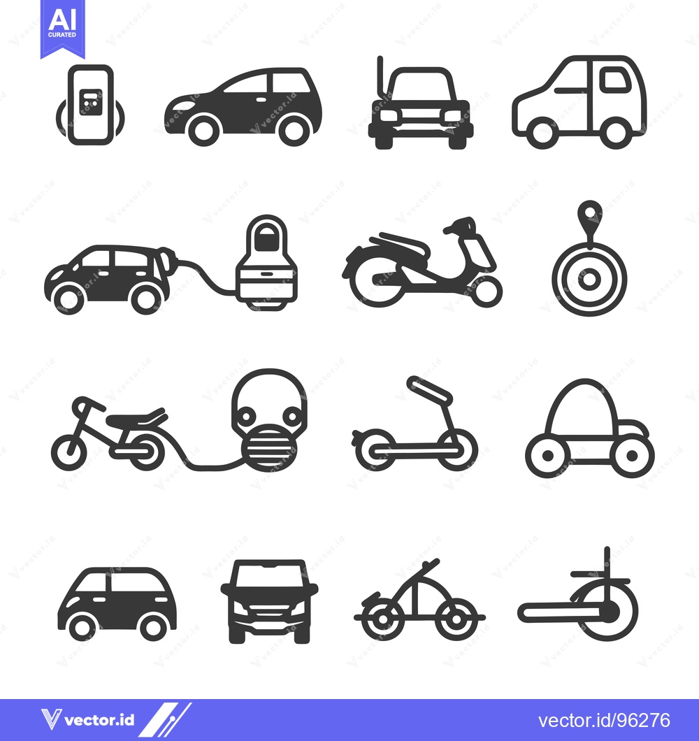 Premium Vector of Set of Transportation Icons Including Cars, Bikes, Scooters, and More