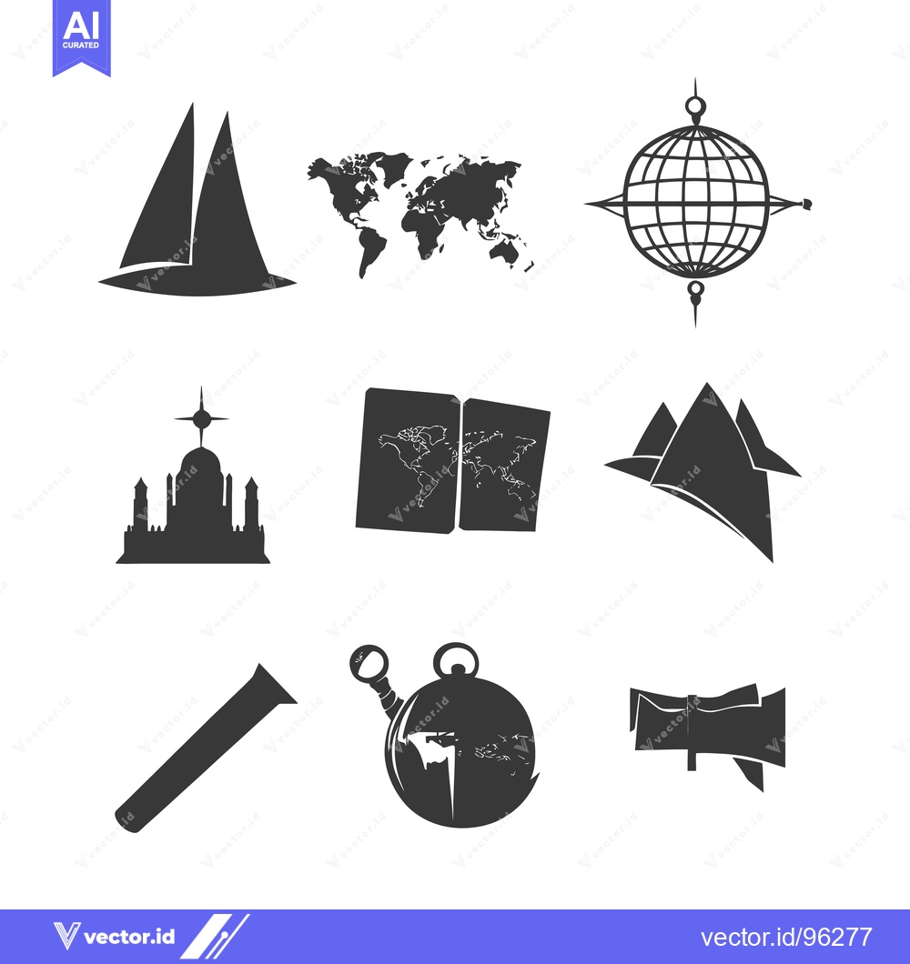 Premium Vector dari Set of Travel and Exploration Icons in Black Silhouette