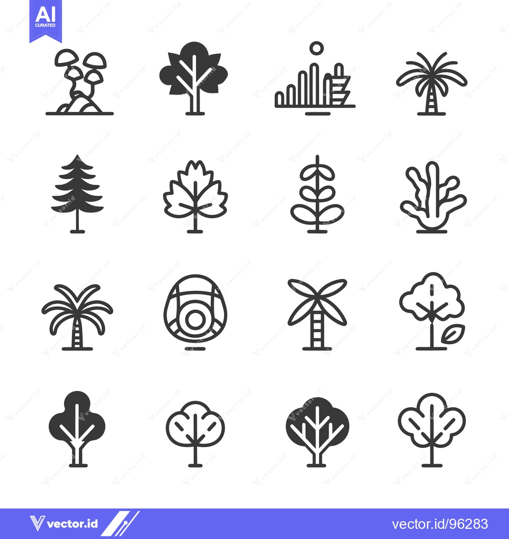 Premium Vector dari Set of tree and plant icons in line and solid style