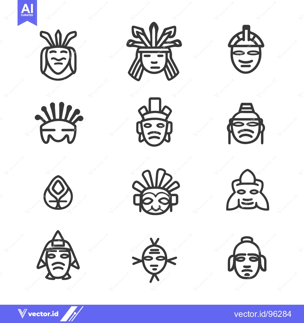 Premium Vector dari Set of Tribal Masks Icons in Outline Style