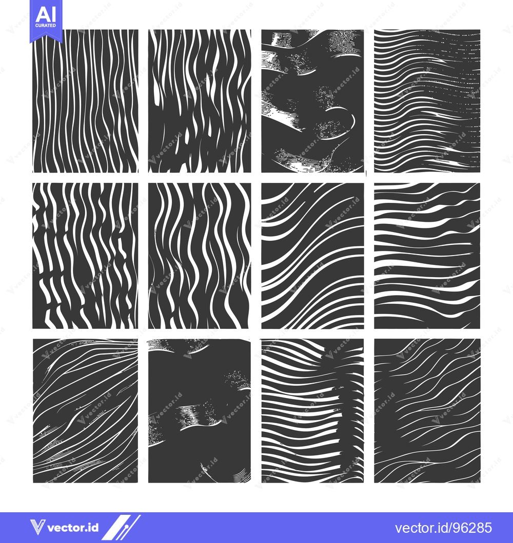 Premium Vector dari Set of twelve abstract black and white wavy line patterns