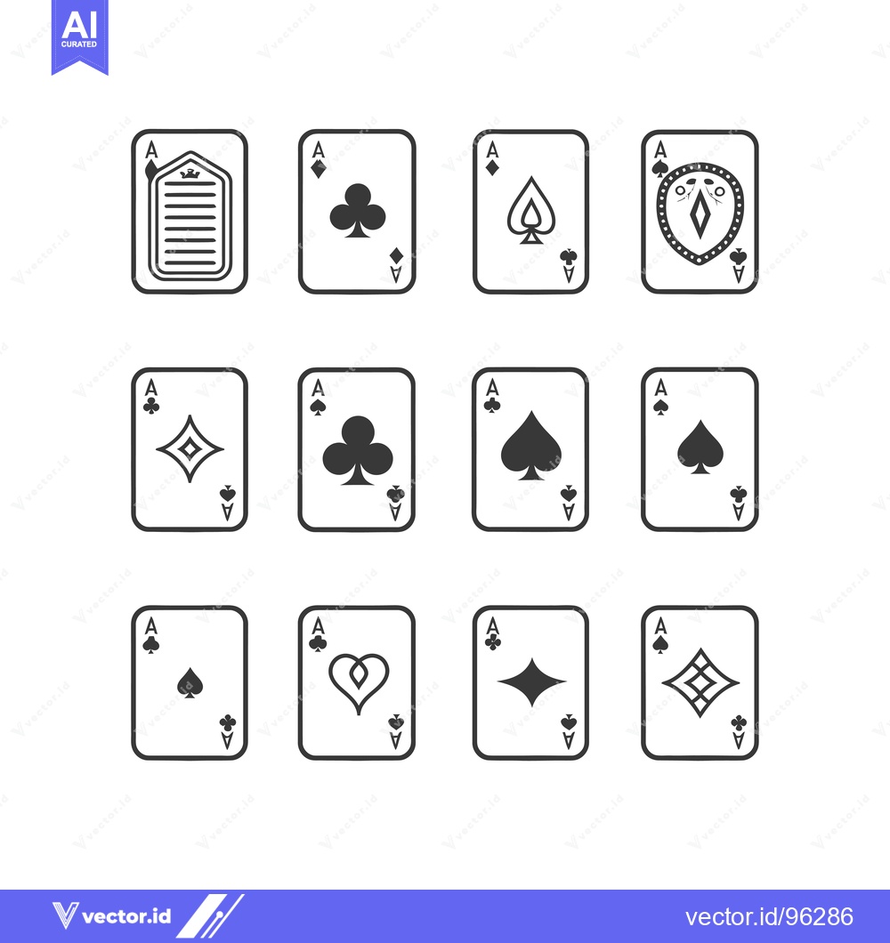 Premium Vector dari Set of Twelve Ace Playing Cards with Different Suit Symbols