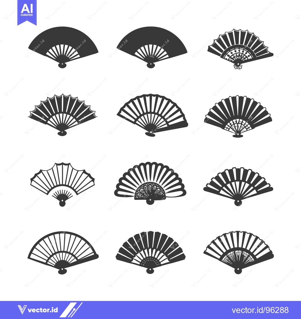 Premium Vector of Set of Twelve Black and White Hand Fan Silhouettes