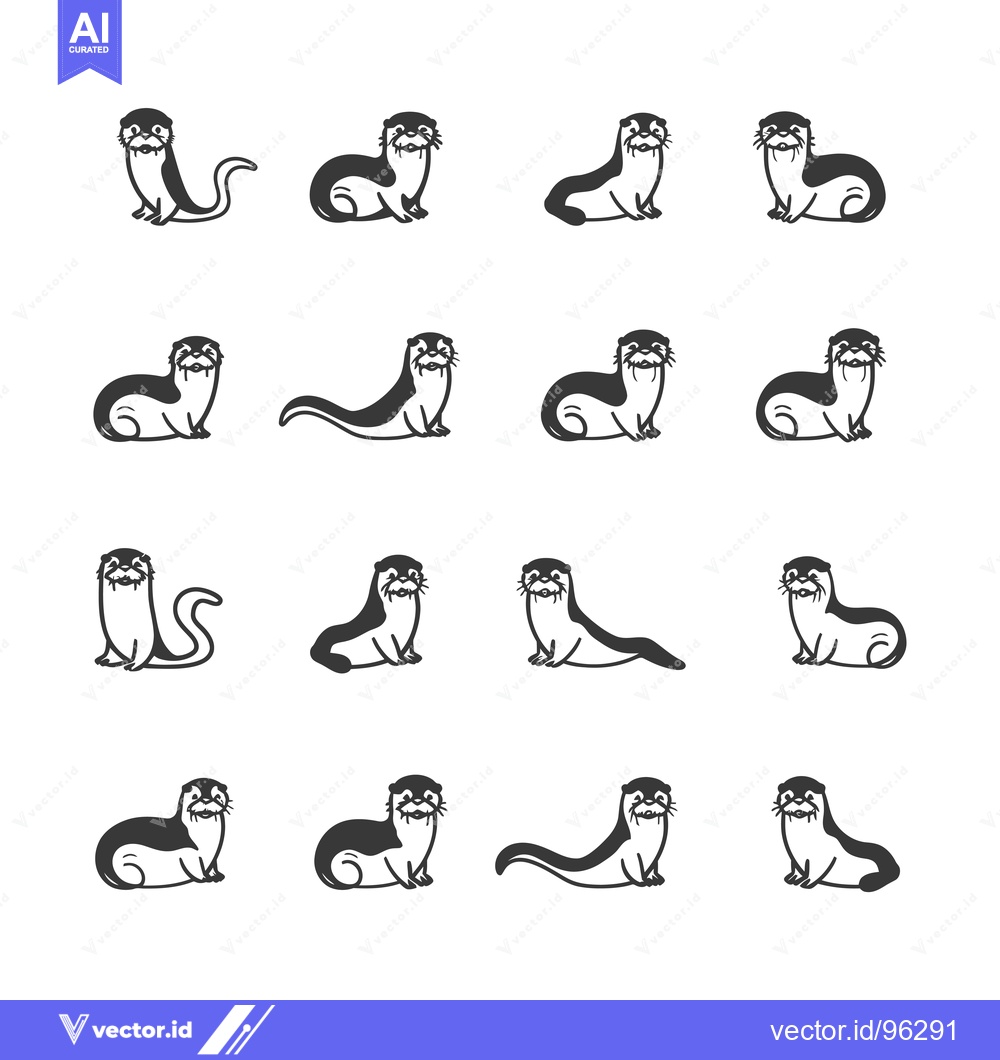 Premium Vector dari Set of Twelve Black and White Otter Illustrations
