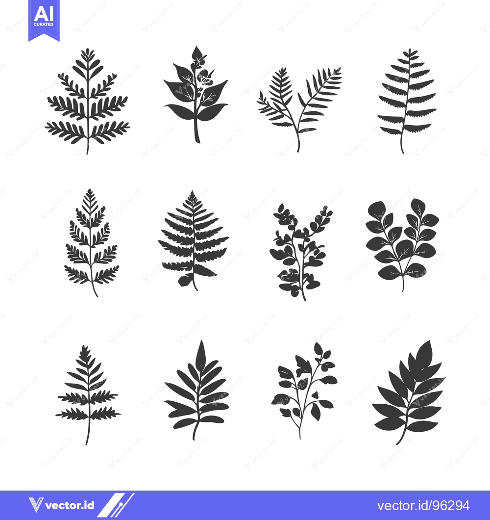 Premium Vector of Set of twelve black and white silhouettes of different leaves