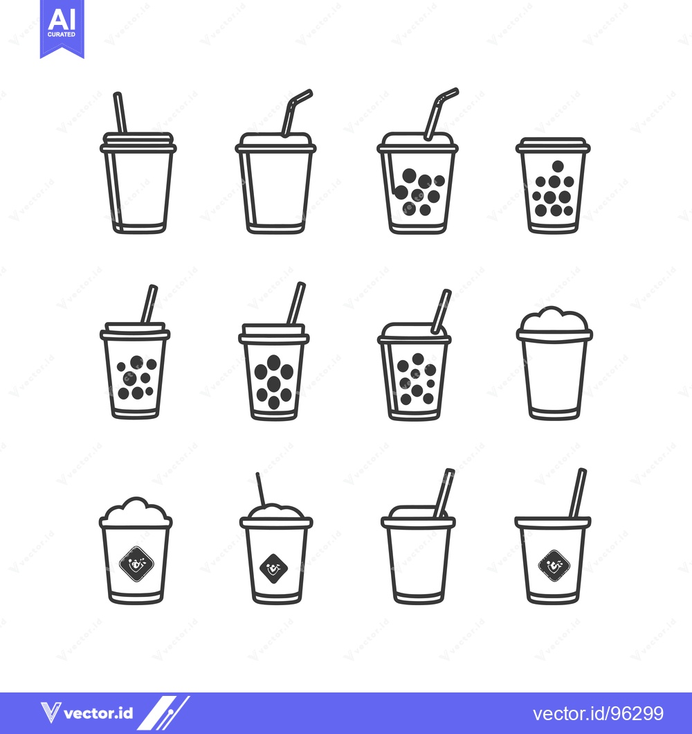 Premium Vector dari Set of Twelve Bubble Tea Cup Outline Icons