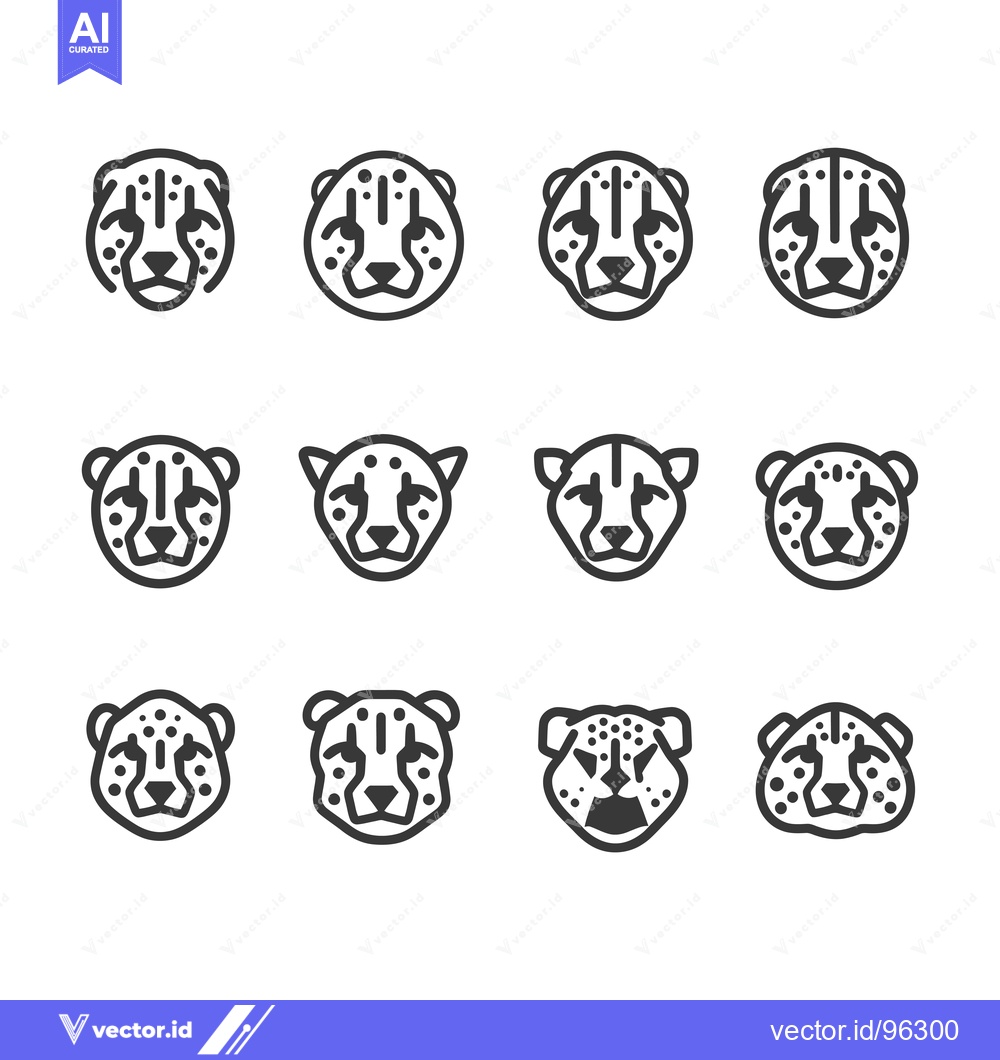 Premium Vector of Set of twelve cheetah head icons in various styles