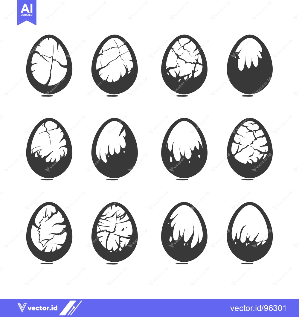 Premium Vector dari Set of Twelve Cracked and Dripping Eggs in Black Silhouettes