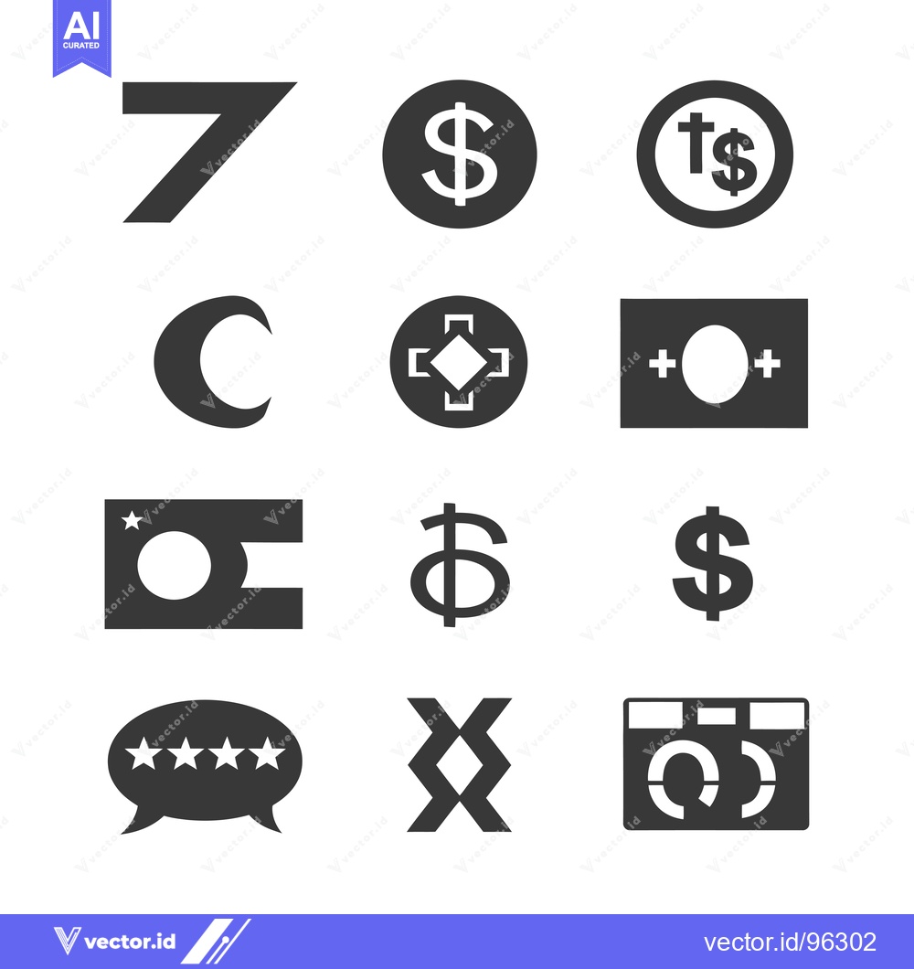 Premium Vector dari Set of Twelve Currency and Financial Symbols in Black and White