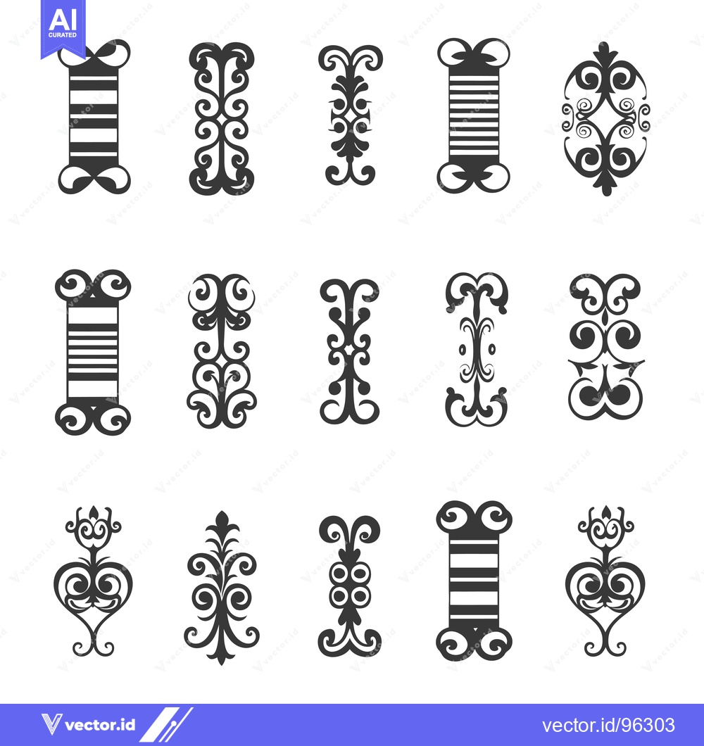 Premium Vector dari Set of twelve decorative floral elements with swirls and stripes