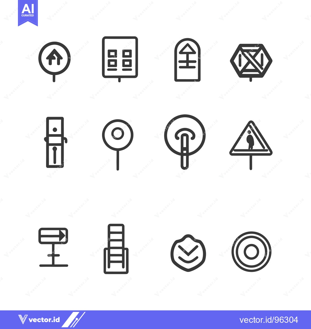 Premium Vector dari Set of Twelve Different Simple Line Icons of Street Signs
