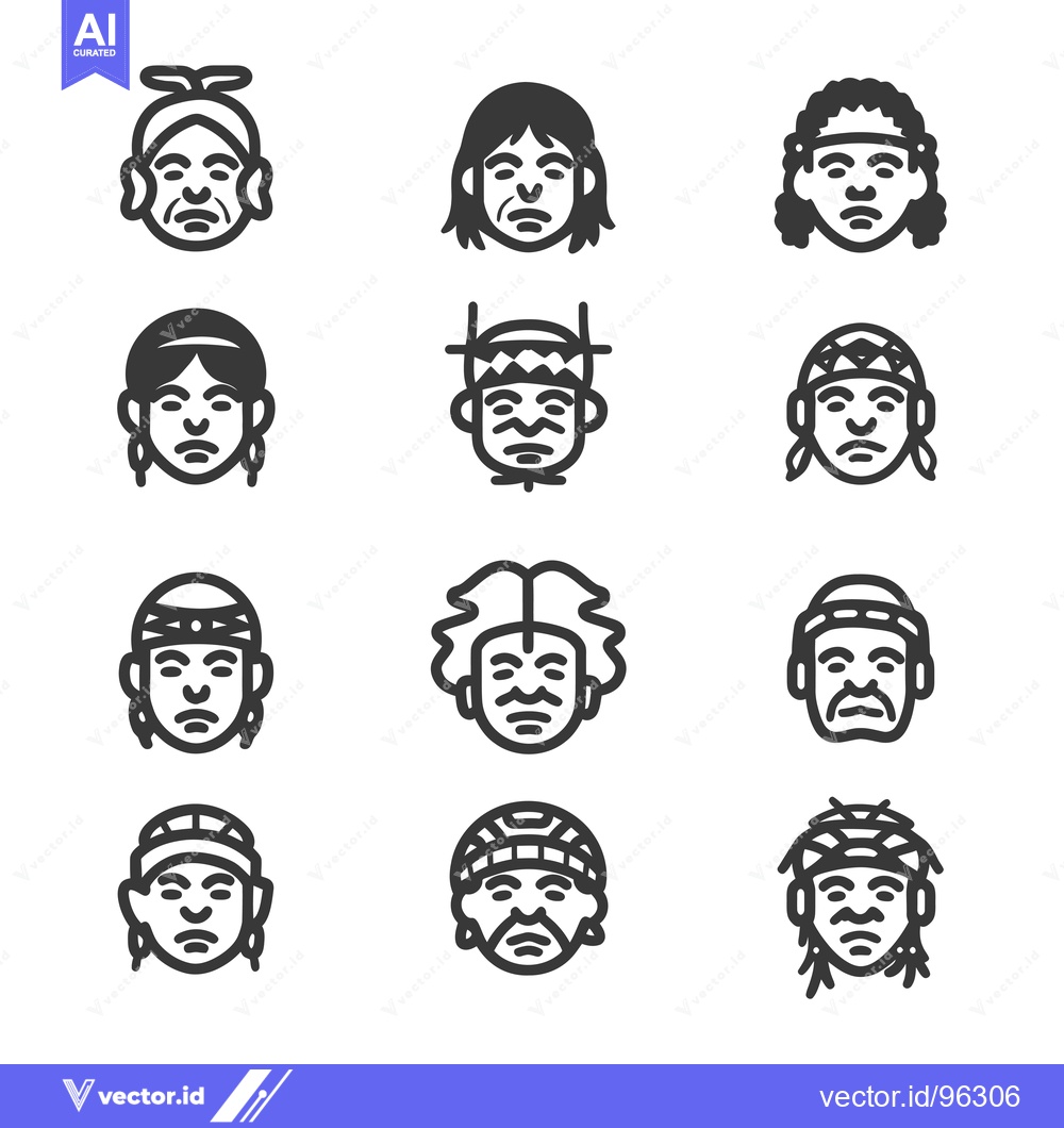 Premium Vector of Set of Twelve Diverse Indigenous Person Head Icons