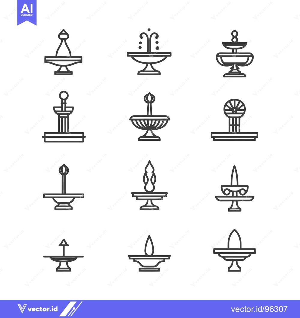 Premium Vector of Set of twelve fountain icons with different shapes and designs