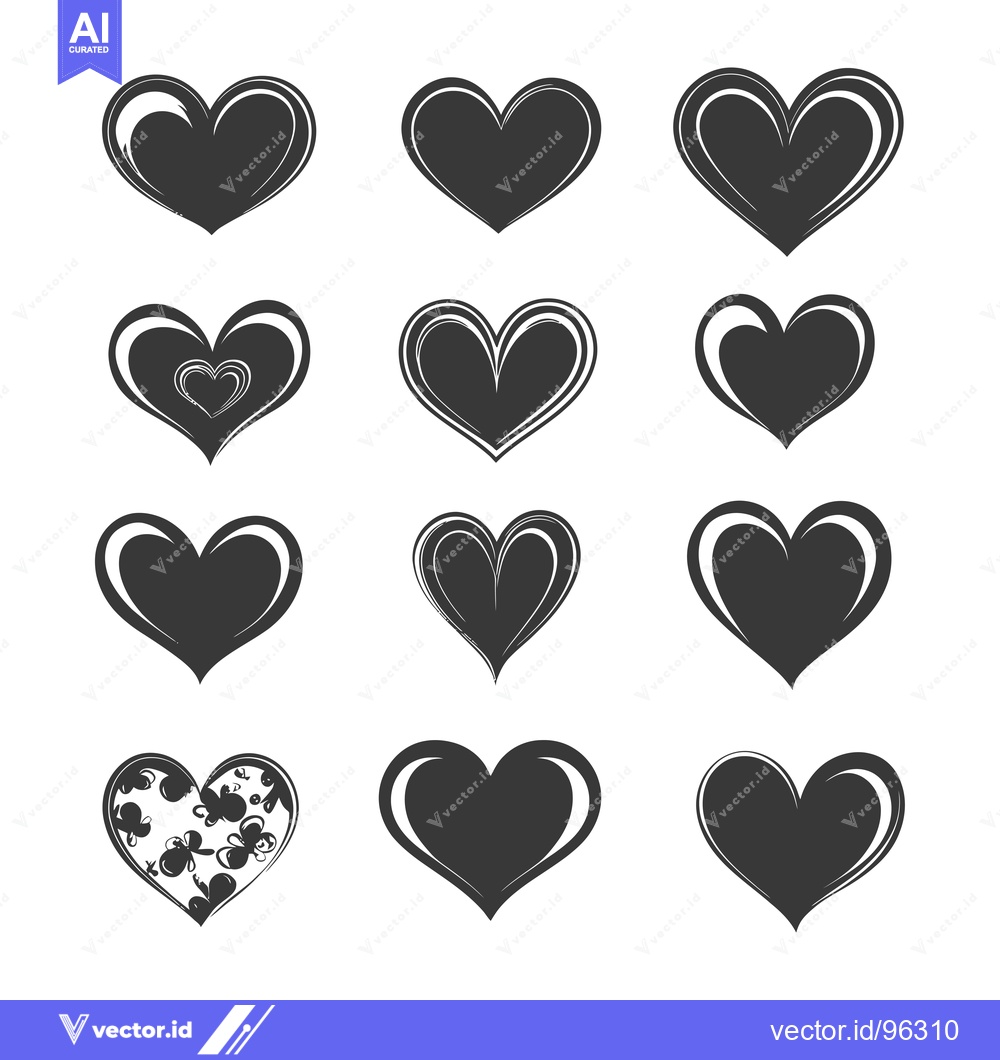 Premium Vector dari Set of Twelve Hand Drawn Black Heart Shapes