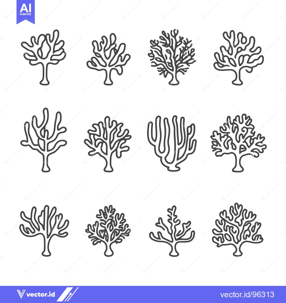 Premium Vector of Set of Twelve Line Drawings of Diverse Coral Shapes