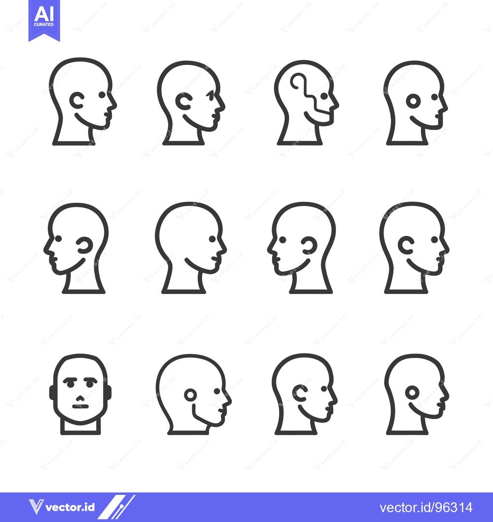 Premium Vector dari Set of Twelve Line Drawings of Human Heads in Profile