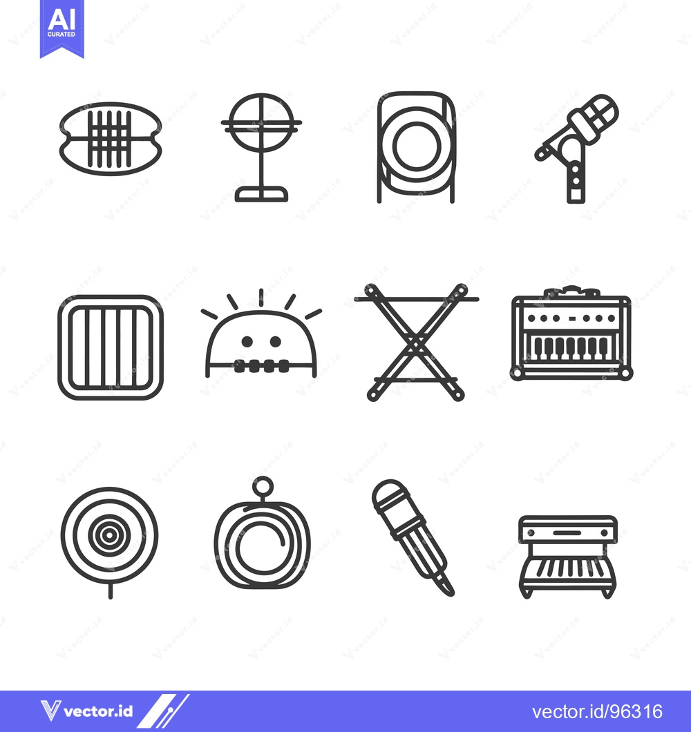 Premium Vector of Set of twelve music instrument line icons