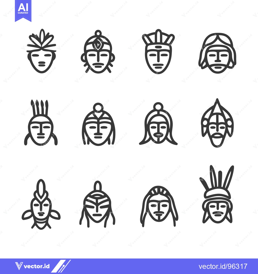 Premium Vector dari Set of Twelve Native American Indigenous Tribal Mask Icons