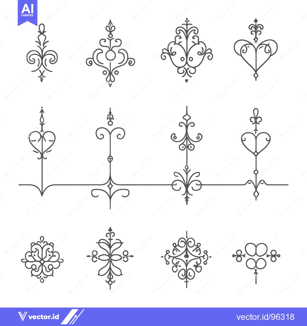 Premium Vector dari Set of Twelve Ornamental Line Drawings with Floral Motifs