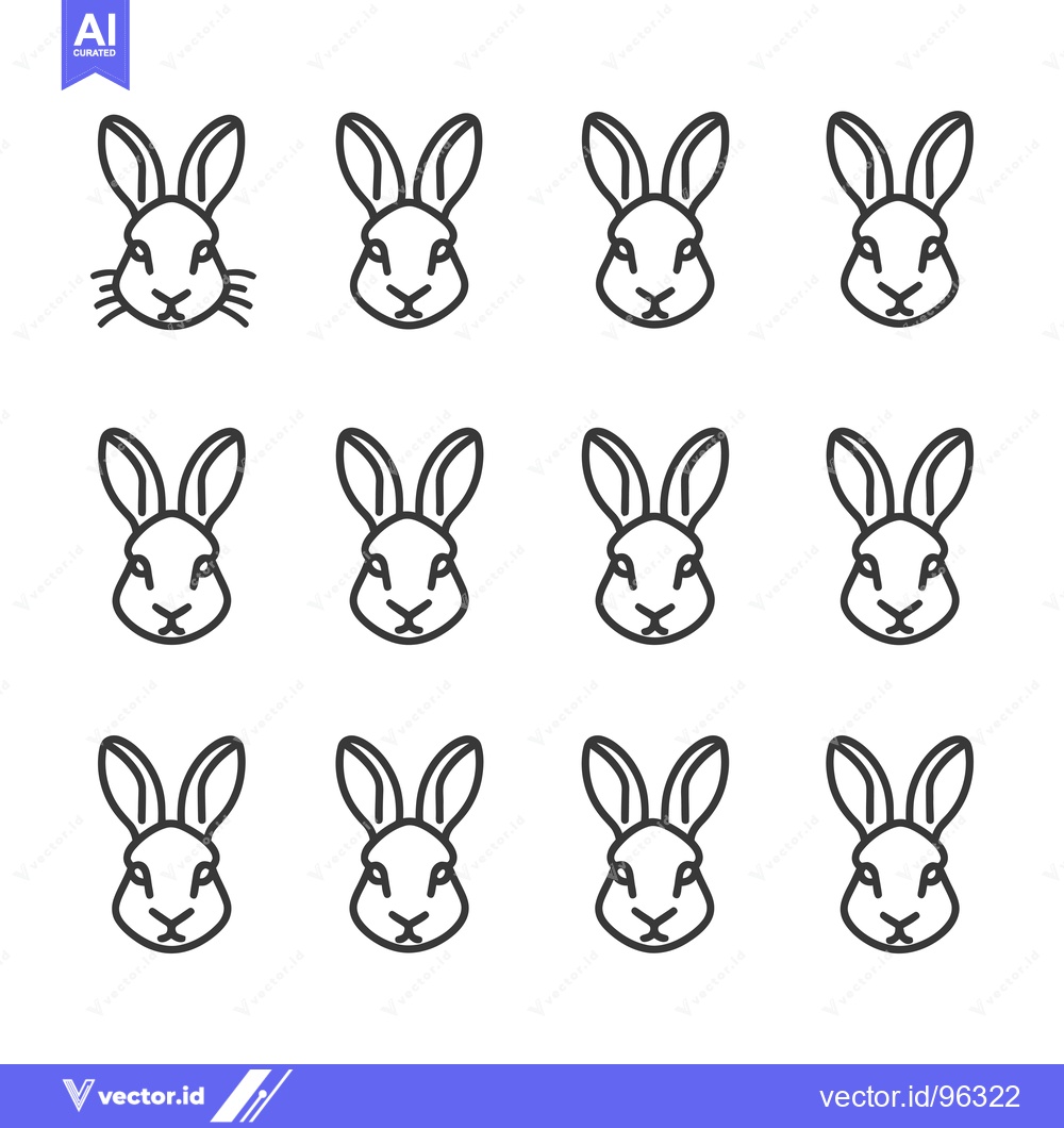 Premium Vector dari Set of twelve simple line art rabbit faces