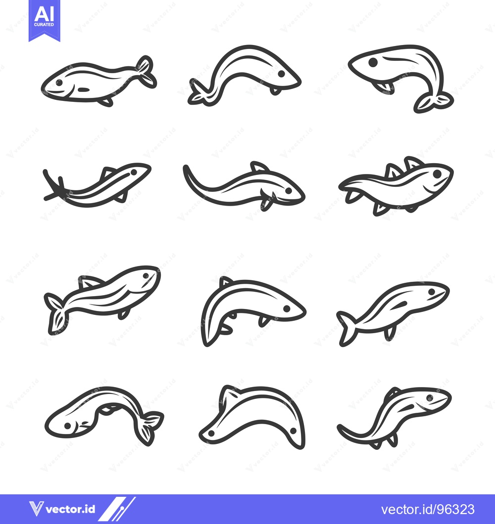Premium Vector dari Set of Twelve Simple Line Drawing Fish Illustrations