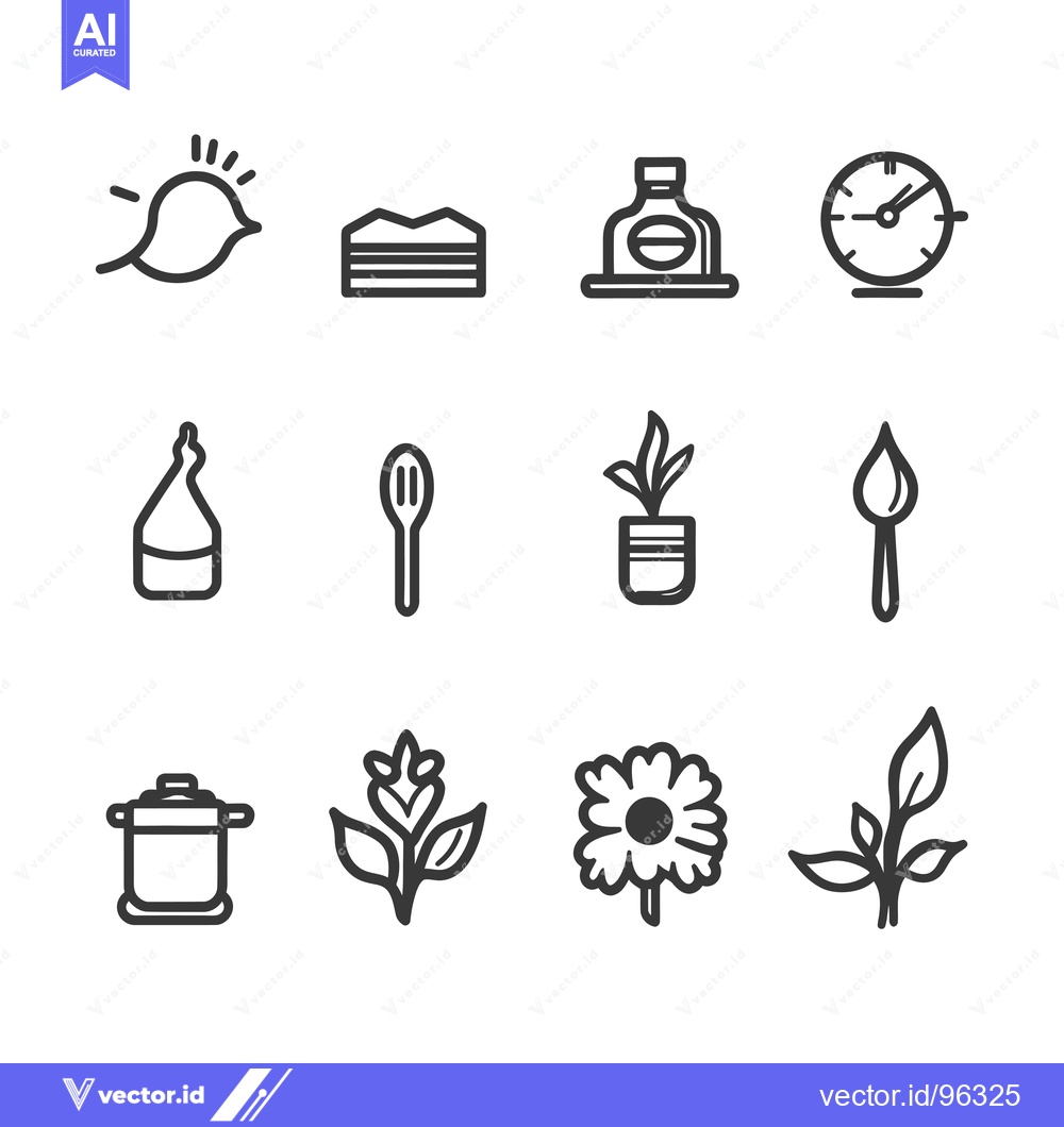 Premium Vector dari Set of Twelve Simple Line Icons for Kitchen, Nature, and Time