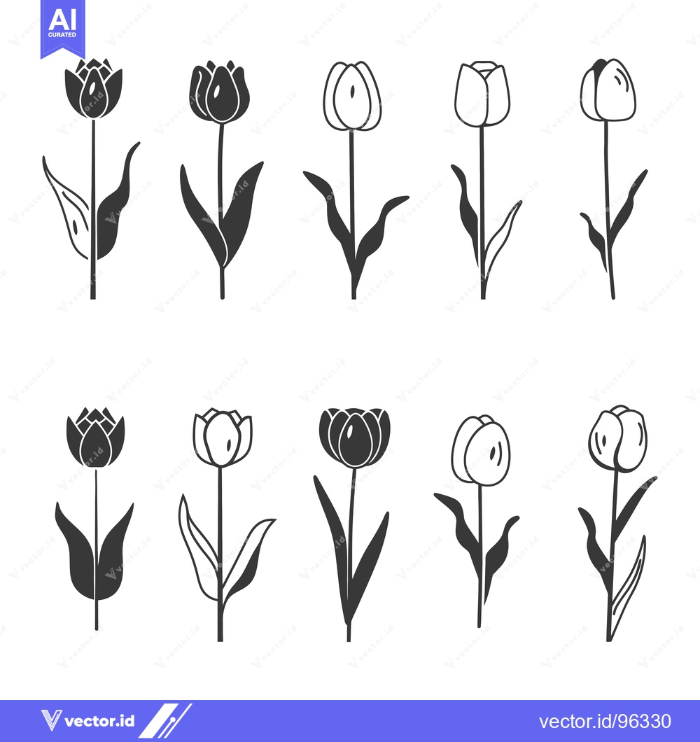 Premium Vector dari Set of Twelve Tulip Flower Silhouettes