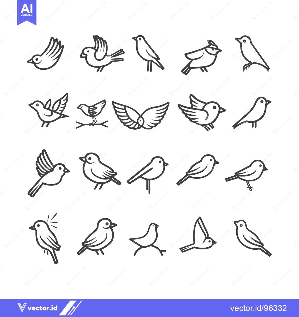 Premium Vector of Set of Twenty Bird Icons in Outline Style