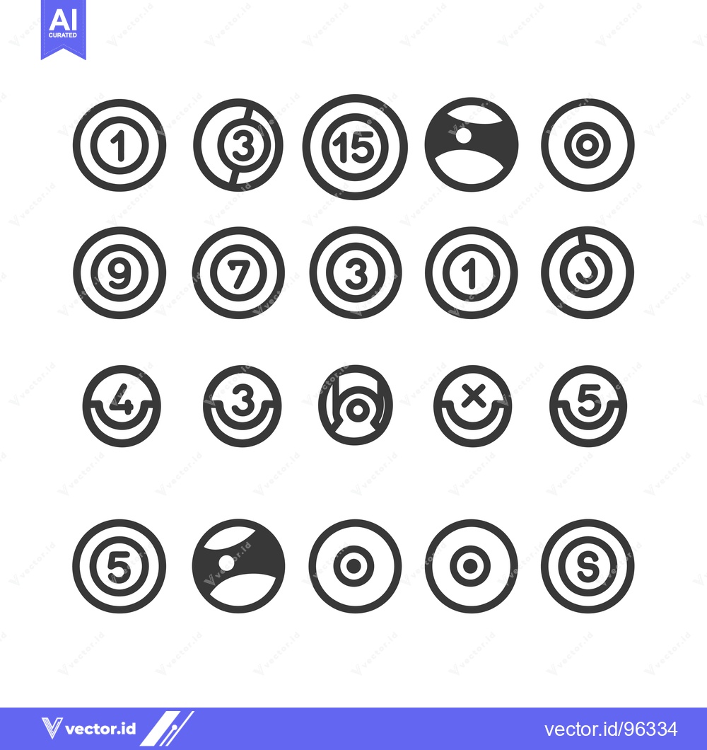 Premium Vector dari Set of twenty black and white icons depicting a pool ball