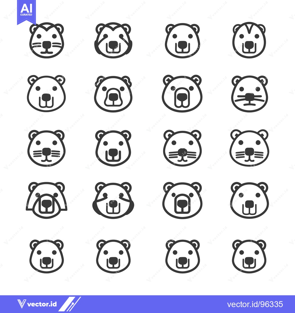 Premium Vector dari Set of Twenty Black and White Outline Beaver Heads