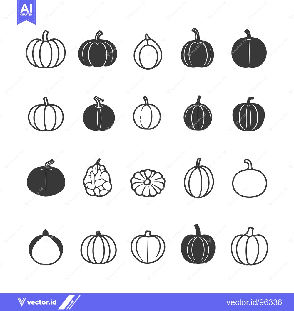 Premium Vector dari Set of Twenty Black and White Pumpkin Icons