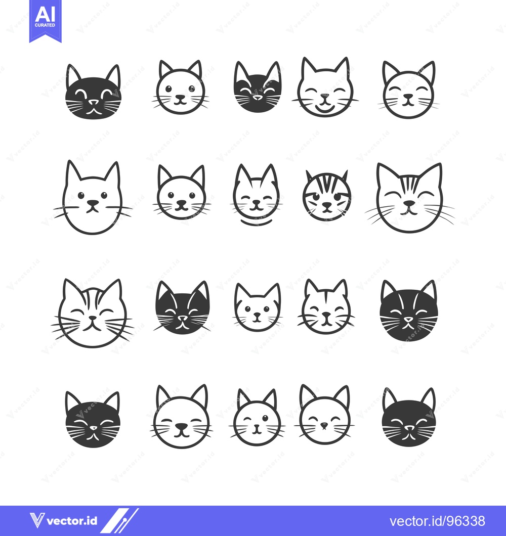 Premium Vector dari Set of Twenty Cute Cartoon Cat Face Icons