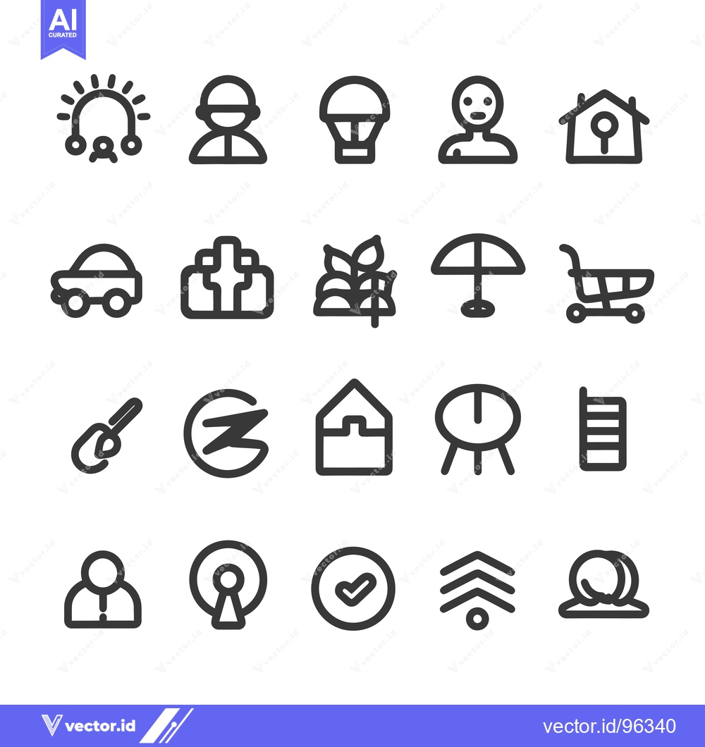 Premium Vector of Set of Twenty-Four Black Outline Icons on a White Background