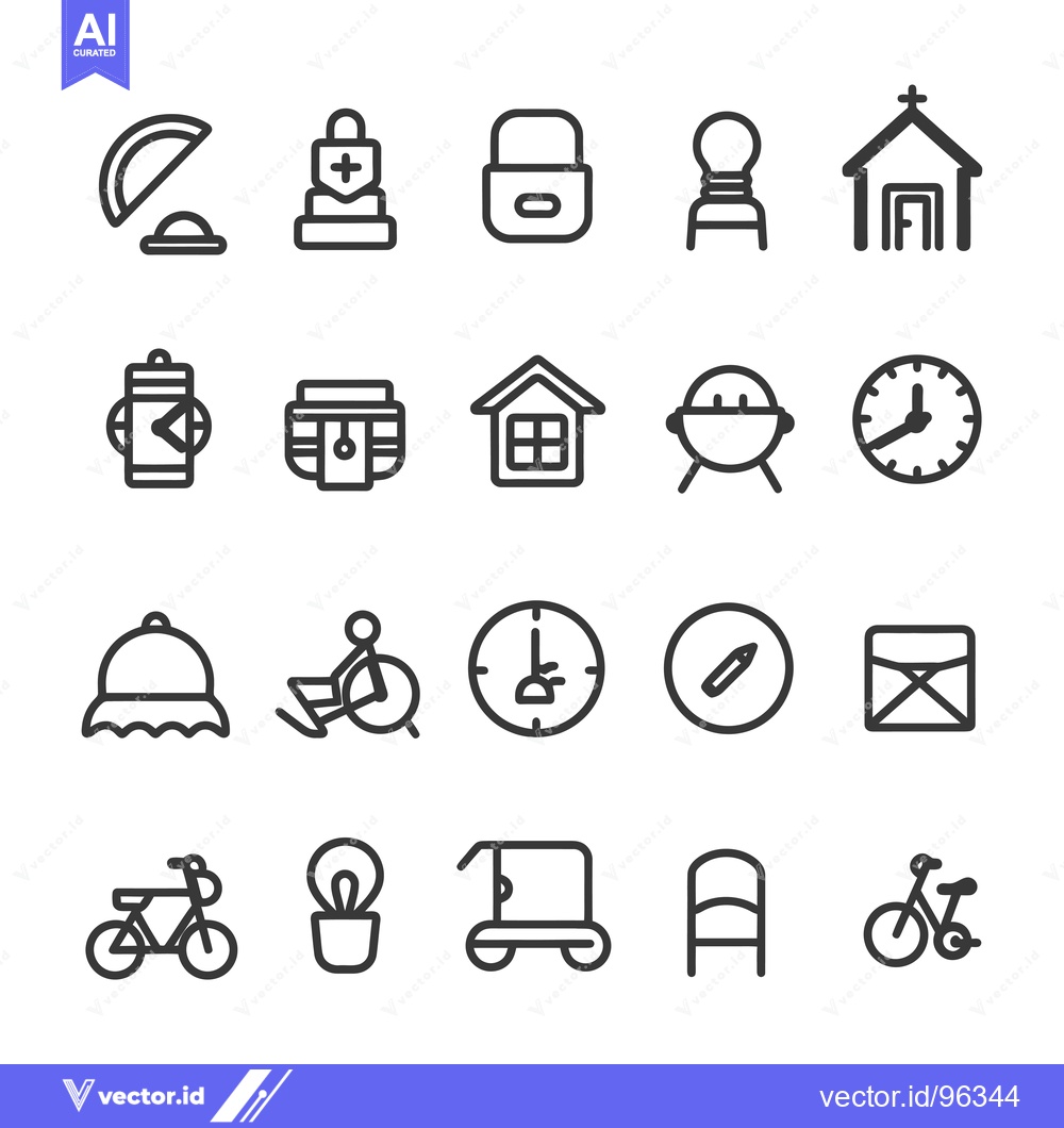 Premium Vector of Set of Twenty Line Icons for Everyday Objects and Activities