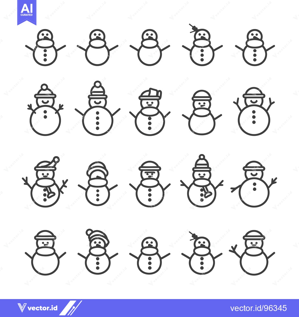 Premium Vector of Set of Twenty Snowman Line Icons with Different Hats and Accessories