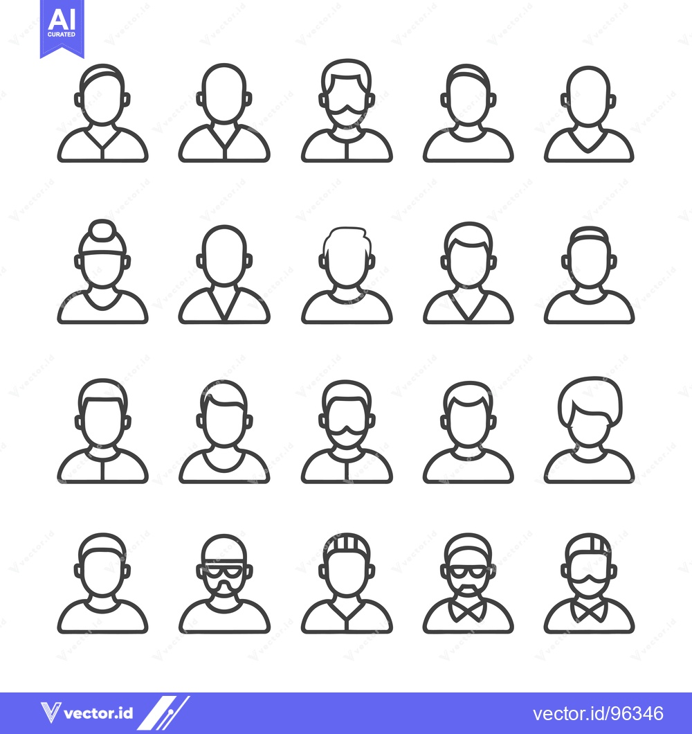Premium Vector of Set of Twenty User Profile Icons with Different Hairstyles and Hats