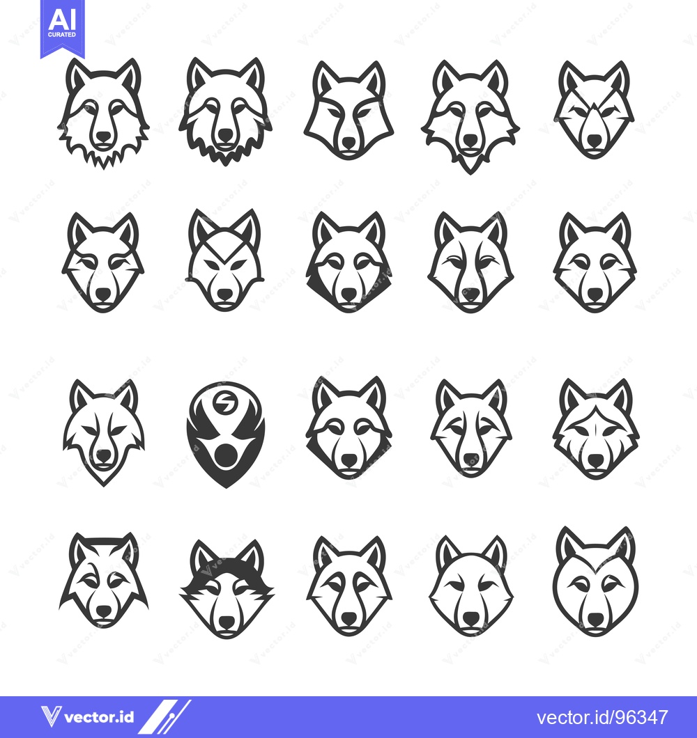 Premium Vector dari Set of twenty wolf head icons with different designs