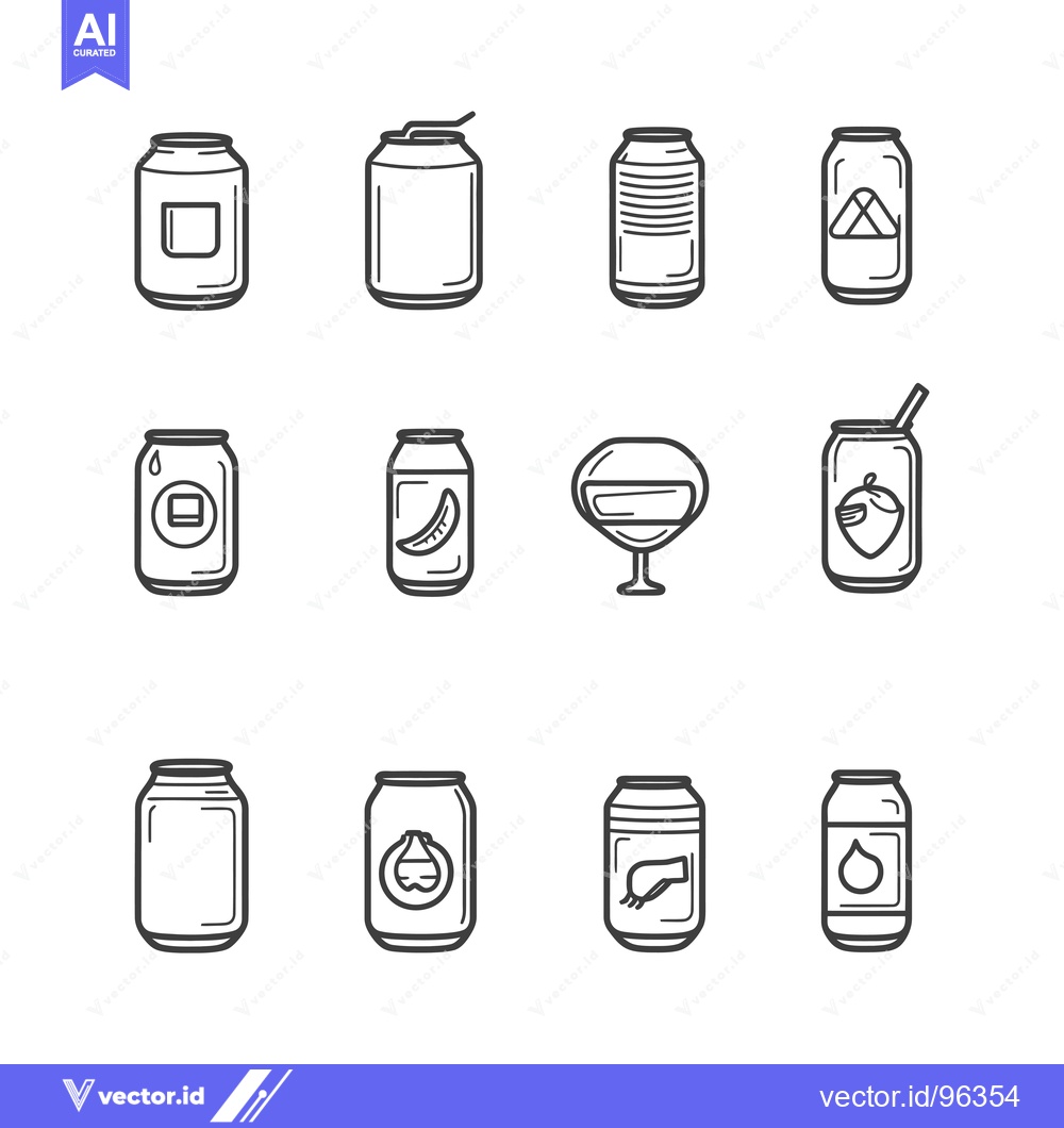 Premium Vector of Set of Various Beverages in Cans and a Glass