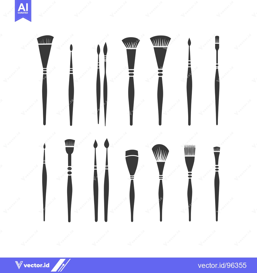 Premium Vector dari Set of Various Black and White Makeup Brushes in Silhouette