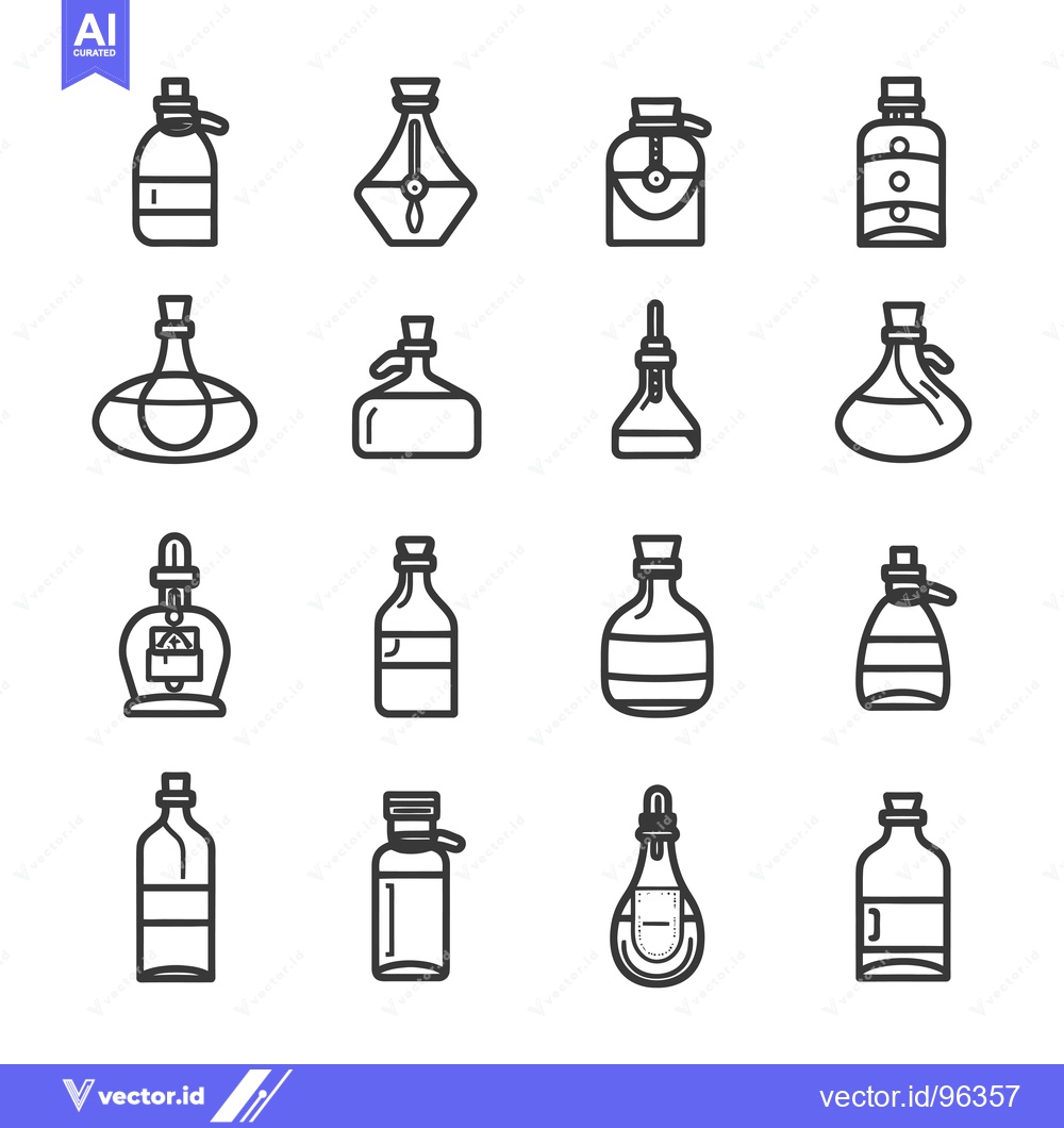 Premium Vector dari Set of various bottle icons in line style