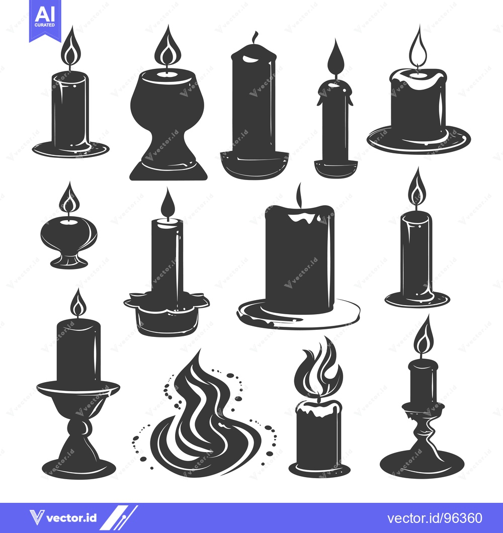 Premium Vector dari Set of Various Candle Silhouettes with Flames