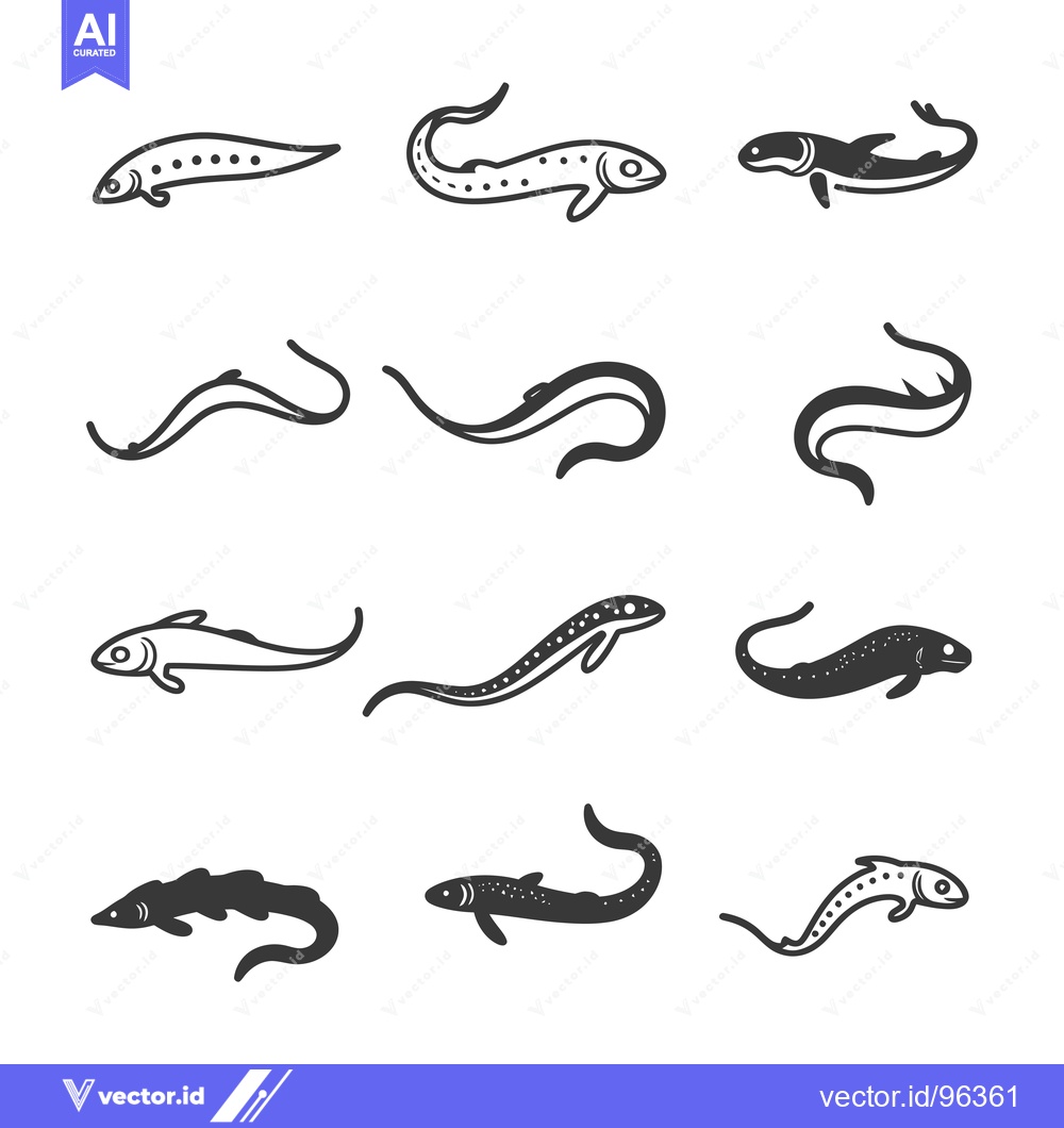 Premium Vector of Set of Various Fish Silhouettes in Black and White