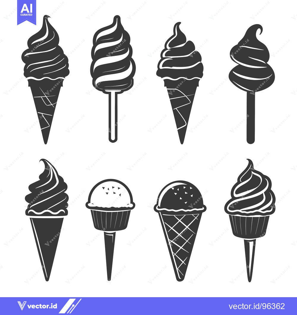 Premium Vector dari Set of various ice cream silhouettes in black and white.