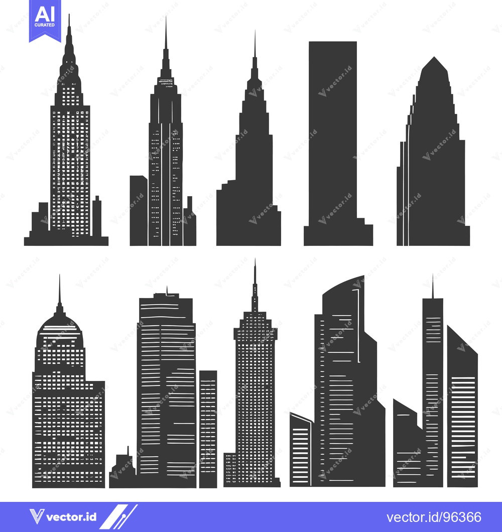 Premium Vector dari Set of Various Skyscraper Silhouettes in Black and White