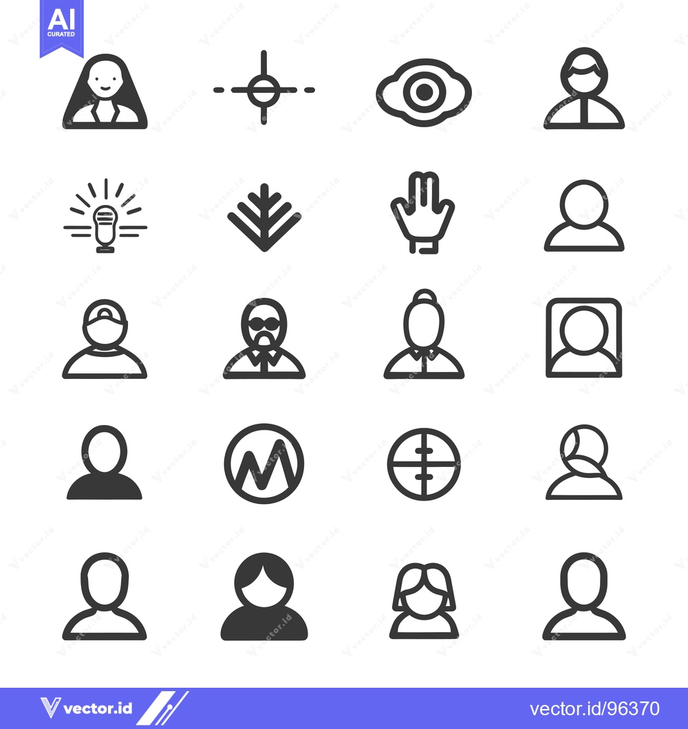 Premium Vector of Set of Various User Icons in Black and White