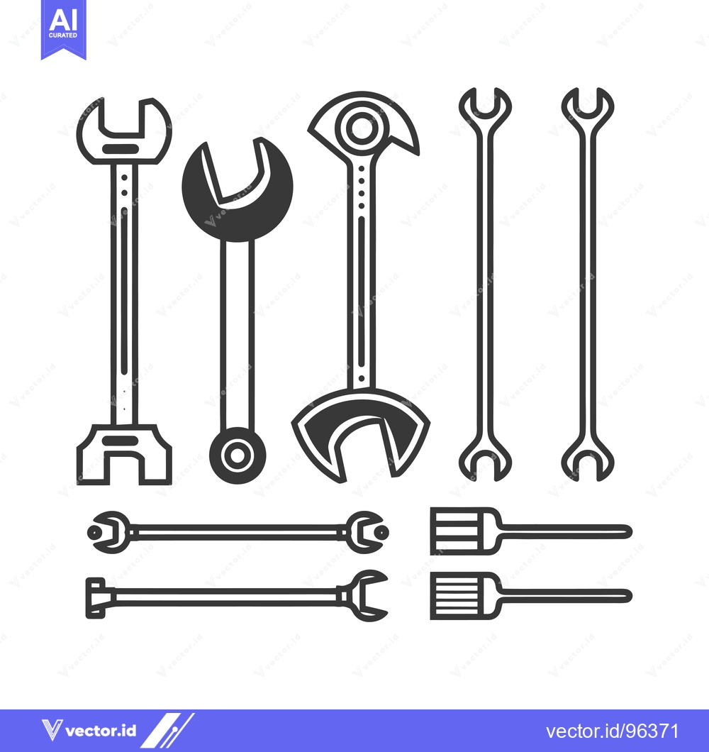 Premium Vector of Set of Various Wrench Tools in Black Outline