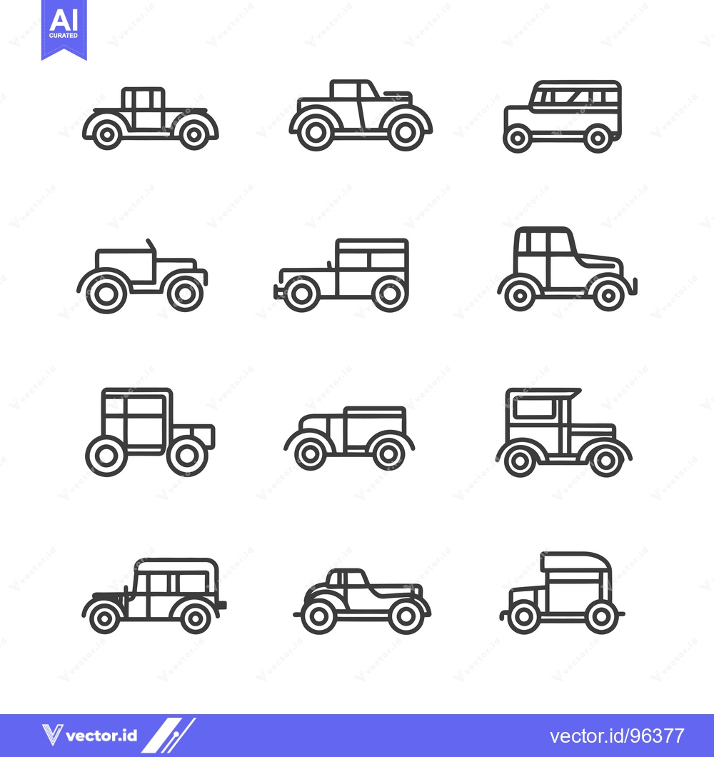 Premium Vector dari Set of Vintage Car Line Icons