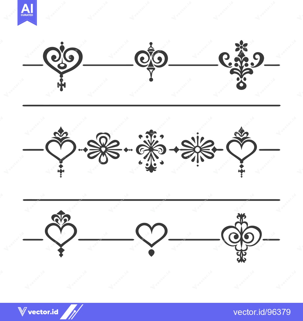 Premium Vector of Set of Vintage Decorative Elements with Hearts and Floral Motifs
