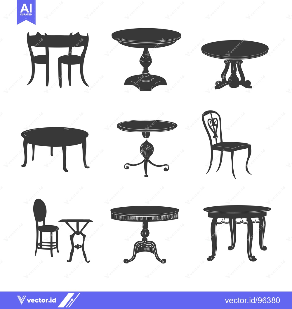 Premium Vector dari Set of Vintage Furniture Silhouettes: Tables and Chairs