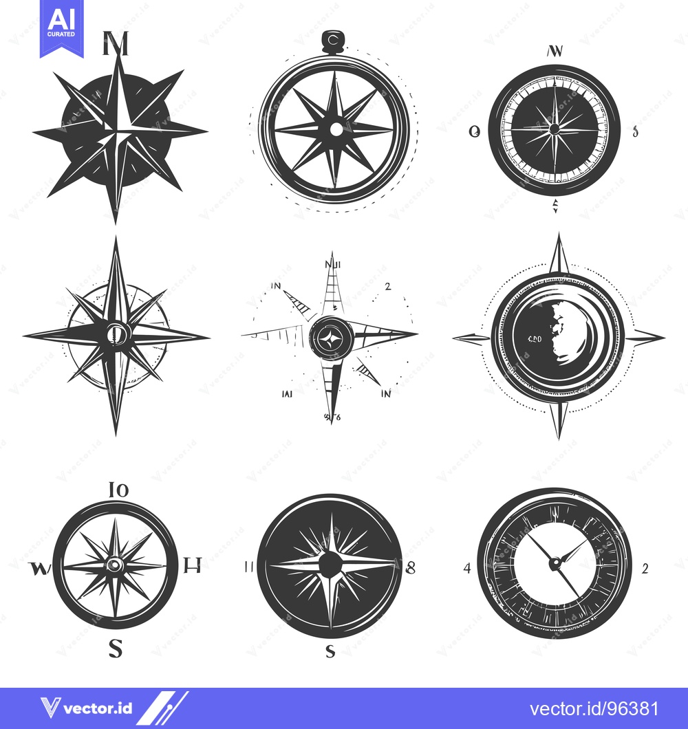 Premium Vector dari Set of Vintage Hand-Drawn Compass and Windrose Illustrations